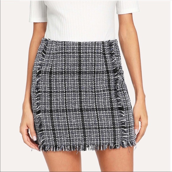 Dresses & Skirts - Last One! Tweed Plaid Frayed Hem Mini Skirt